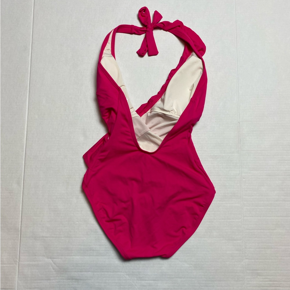 Carmen Marc Valvo one piece bathing swim suit hot pink ruffle Barbiecore size 6 - Picture 4 of 9